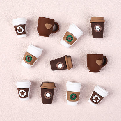 20Pcs Silicone 3D Focal Beads Coffee Cup Five Pointed Star Heart Designs 2