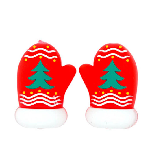 3D Silicone Focal Beads Christmas Tree Gloves Red Mitten Design