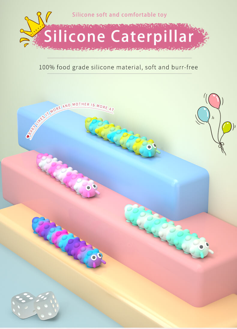 Silicone Pop It Fidget Toy 3D Caterpillar Sucker Bubble Squeeze 2