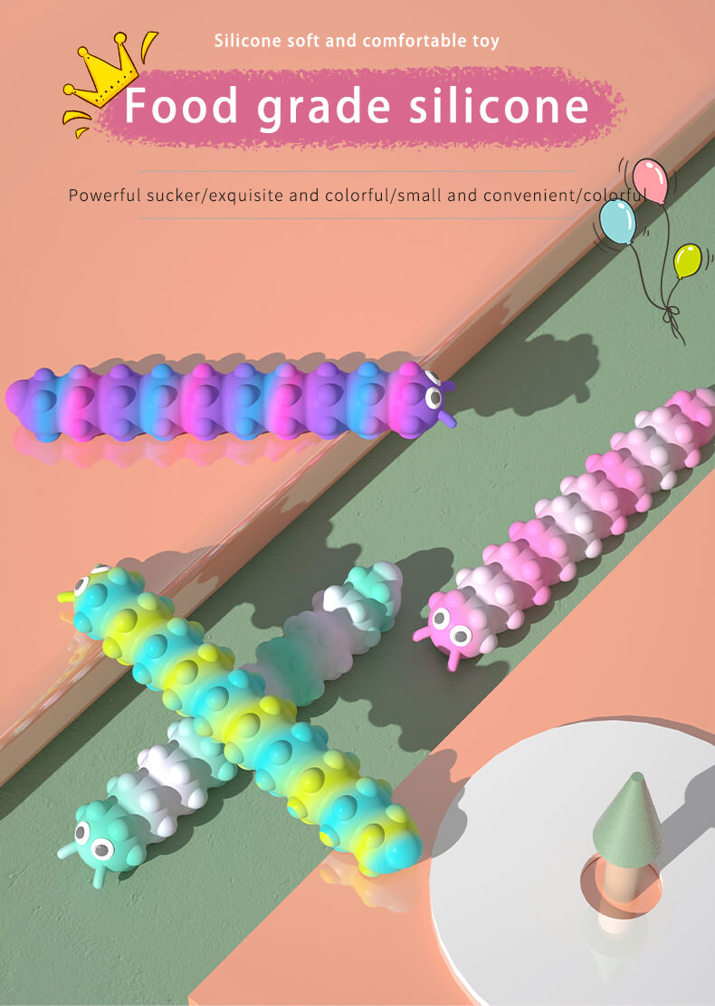 Silicone Pop It Fidget Toy 3D Caterpillar Sucker Bubble Squeeze 4