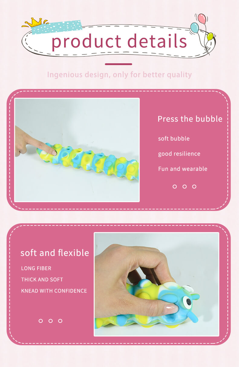 Silicone Pop It Fidget Toy 3D Caterpillar Sucker Bubble Squeeze 5