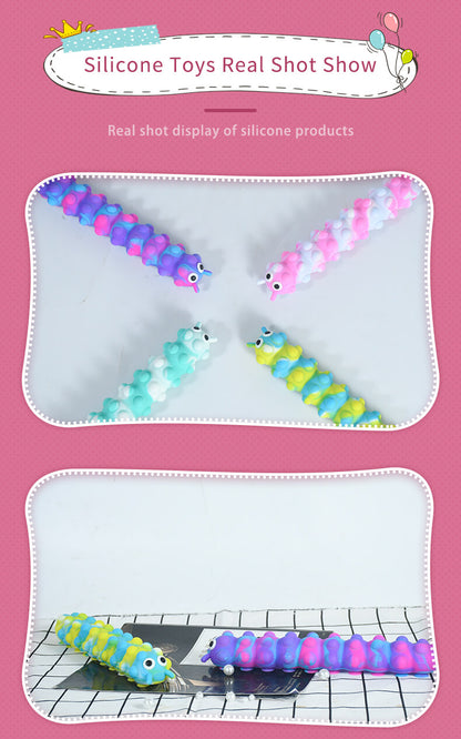 Silicone Pop It Fidget Toy 3D Caterpillar Sucker Bubble Squeeze 8