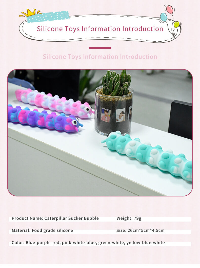 Silicone Pop It Fidget Toy 3D Caterpillar Sucker Bubble Squeeze 9