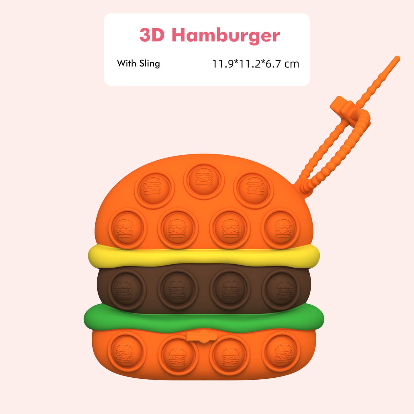 Silicone Pop It Fidget Toy 3D Hamburger Shape with Sling