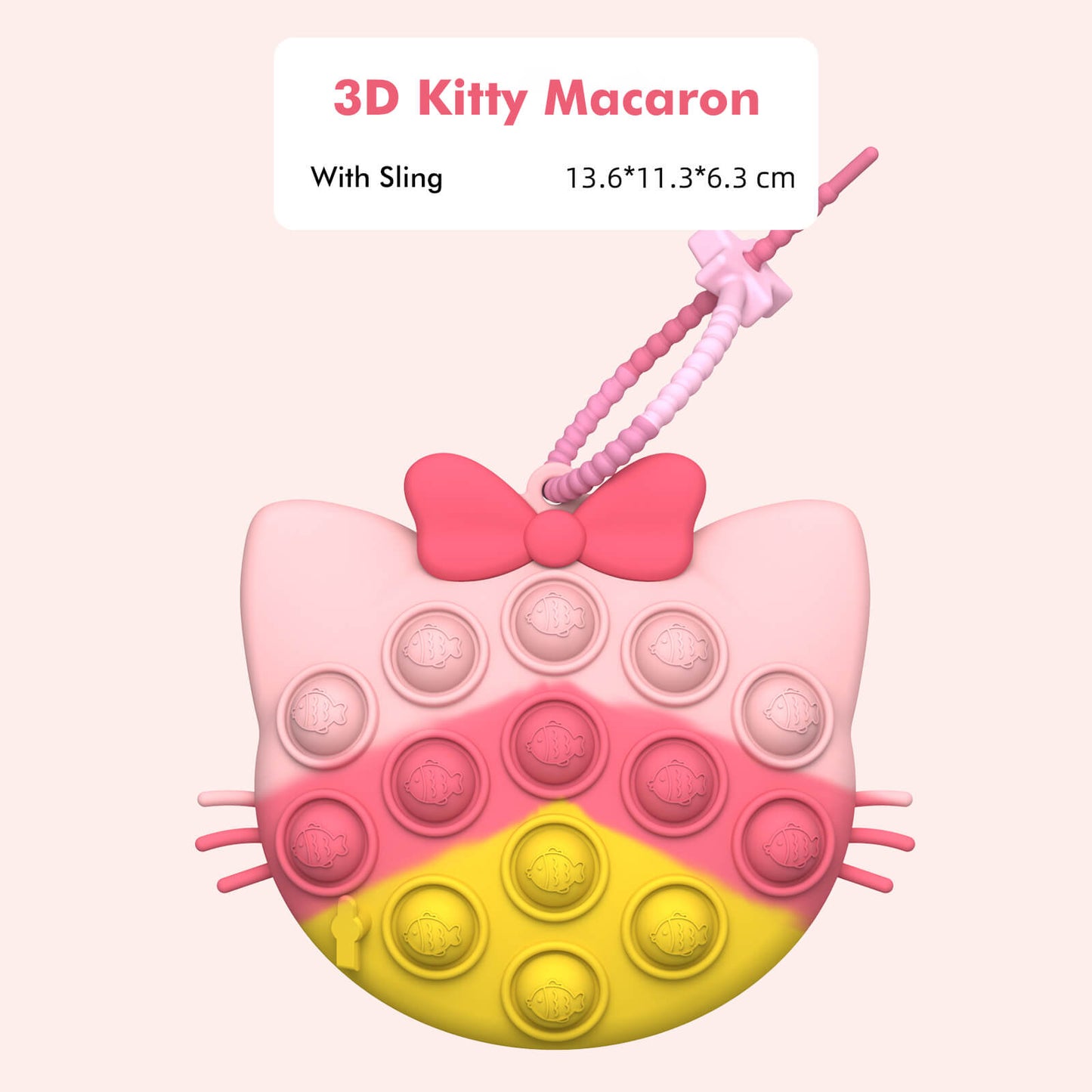 Silicone Pop It Fidget Toy 3D Kitty Macaron Shape 13.6x11.3x6.3cm