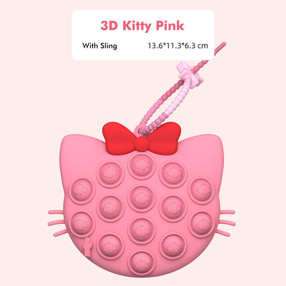 Silicone Pop It Fidget Toy 3D Kitty Push Bubble Sensory Toy Pink