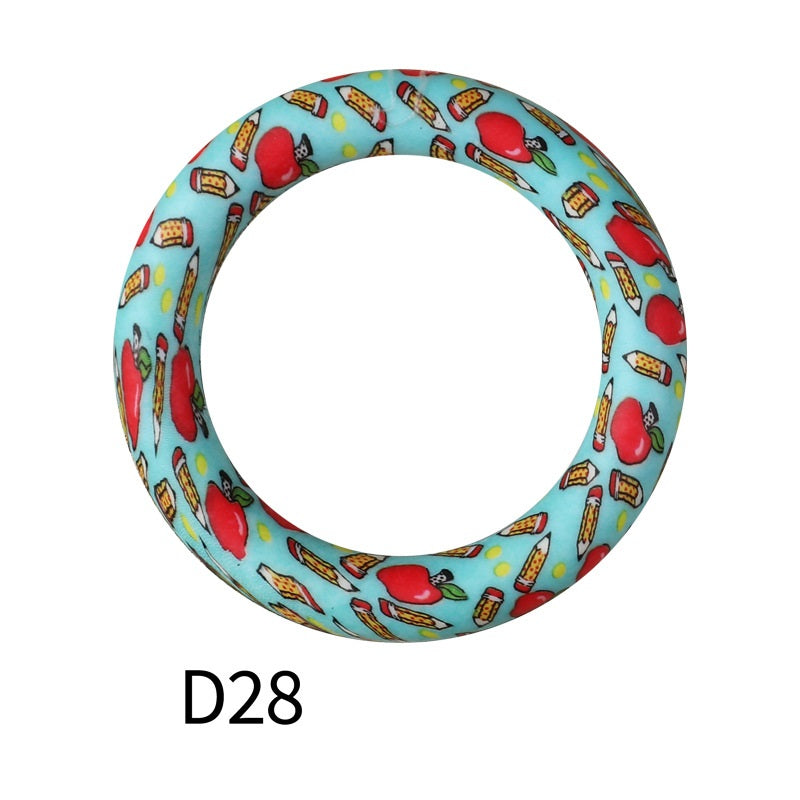 65mm Printed Silicone Beads Ring Shape Printed Design 34