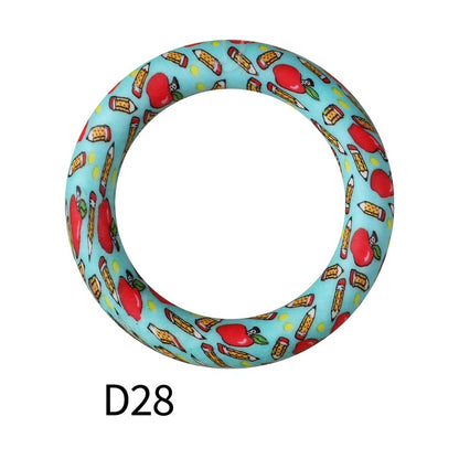65mm Printed Silicone Beads Ring Shape Printed Design 34