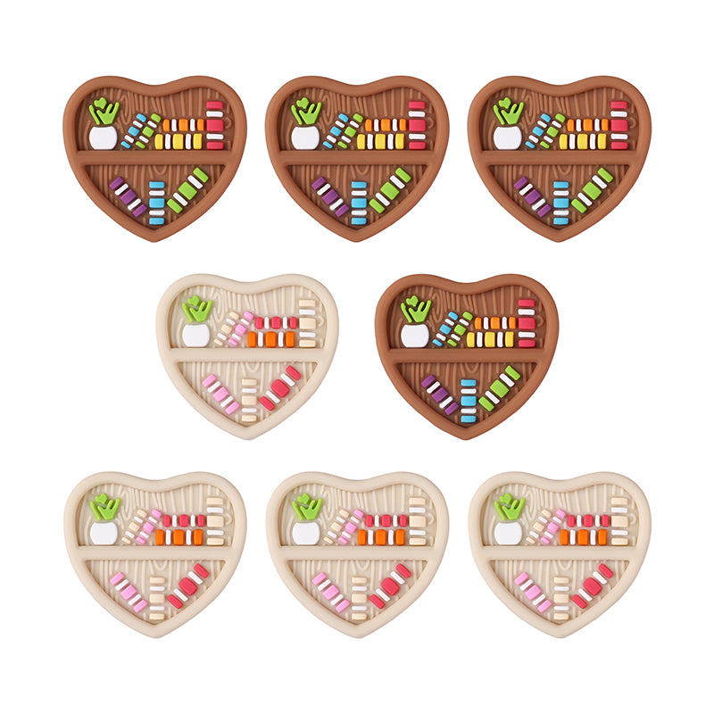 20Pcs Silicone Focal Beads Double Sided Heart Shaped Bookshelf Design 10