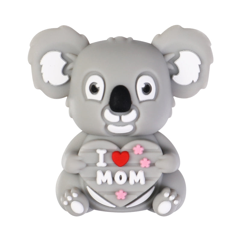 20Pcs Silicone 3D Focal Beads Mother Day Koala Bouquet Holding Heart 14