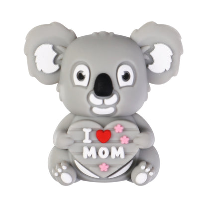 20Pcs Silicone 3D Focal Beads Mother Day Koala Bouquet Holding Heart 14