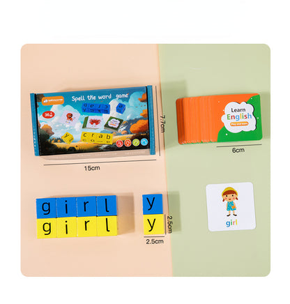 Wooden Montessori Toys English Card Spelling Cube for Kids 13