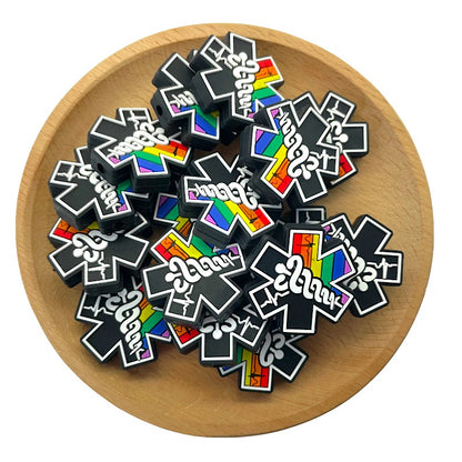 20pcs Silicone Focal Beads Star Of Life Rainbow Design 2