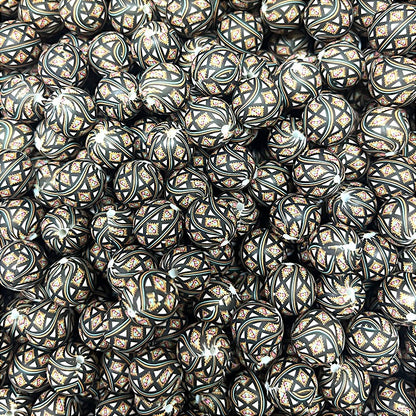 50pcs 15mm Printed Grids Silicone Beads Multi Color Pattern 2