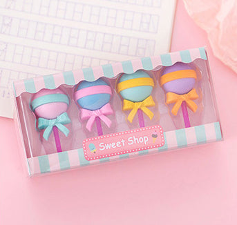 Candy Dessert Lollipop Eraser Set 4 Pack for Kids and Students 7