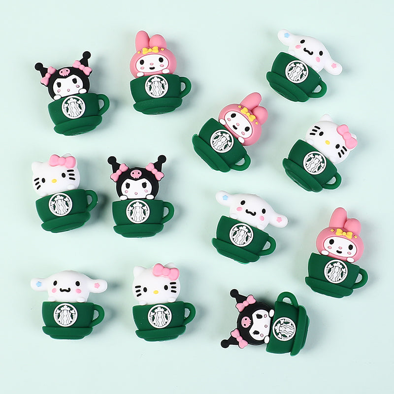 20Pcs Silicone 3D Focal Beads Coffee Cup with Cartoon Animal Faces 6