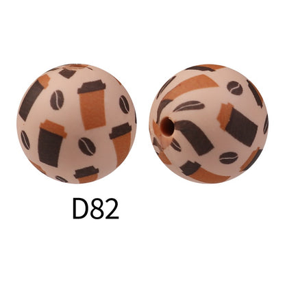 50pcs 15mm Rhombus Printed Silicone Beads Colorful Design 45