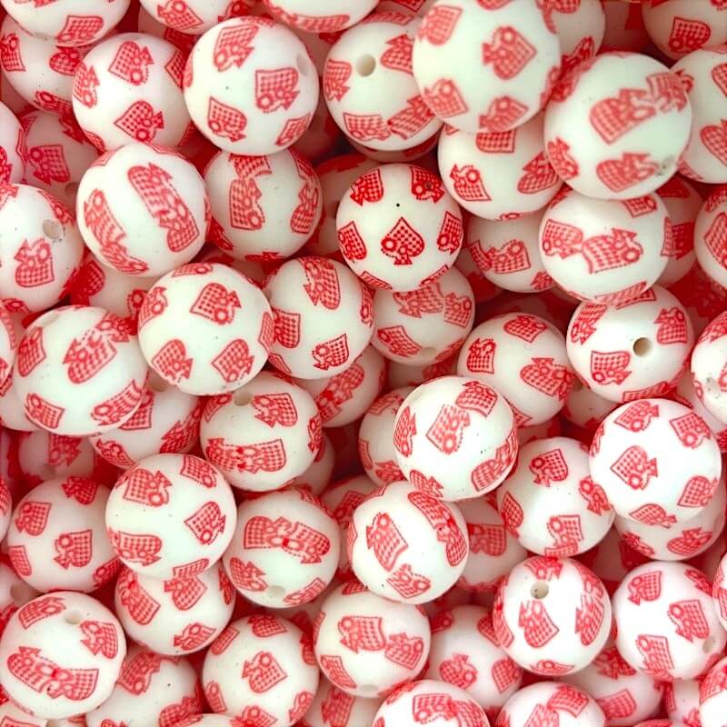 50Pcs 15mm Red Peach Heart Silicone Beads Printed Design