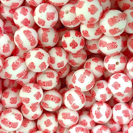 50Pcs 15mm Red Peach Heart Silicone Beads Printed Design