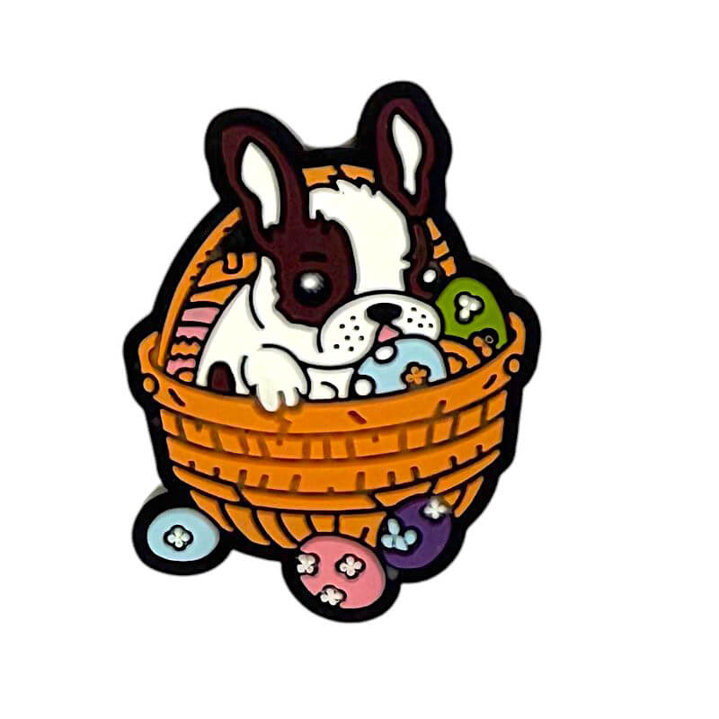 Silicone Focal Beads Easter Colorful Egg Basket Puppy Sitting Pose