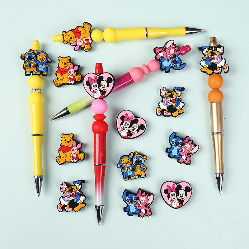 20Pcs Silicone Focal Beads Round Ear Mouse Character with Bow Yellow Bear Round Tummy 7