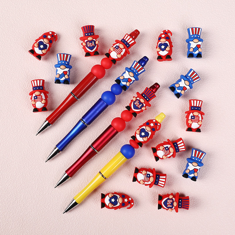 20Pcs Silicone 3D Focal Beads Independence Day Dwarf USA Theme 9