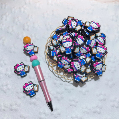 20pcs Silicone Focal Beads White Cat No Mouth Pink Bow Medical Staff 7