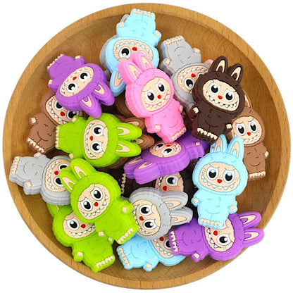 20Pcs Silicone Focal Beads Funny Character Bunny Suit Design 10