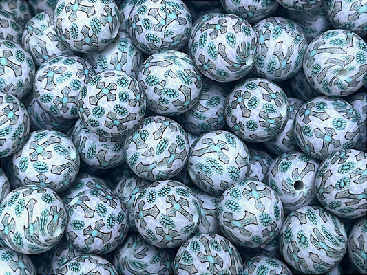 50pcs 15mm Color Cross Print Silicone Beads Printed Design