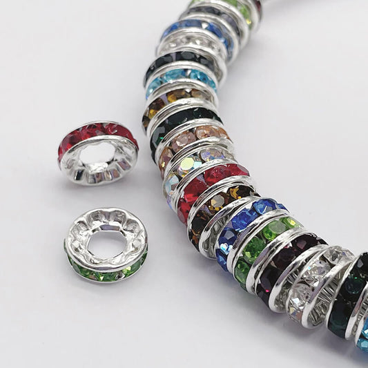 100pcs 10mm Large Hole Rhinestone Spacer Beads Copper Metal Frame