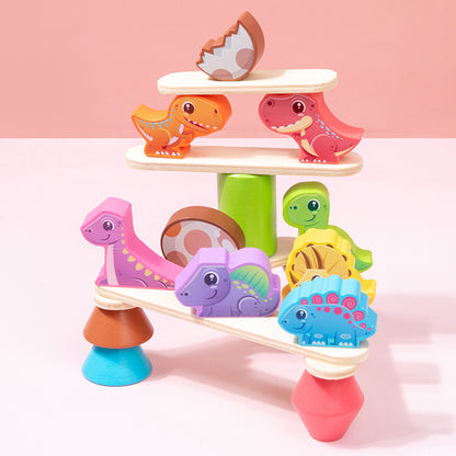 Wooden Dinosaur Building Blocks Balanced Assembly Educational Toy 4