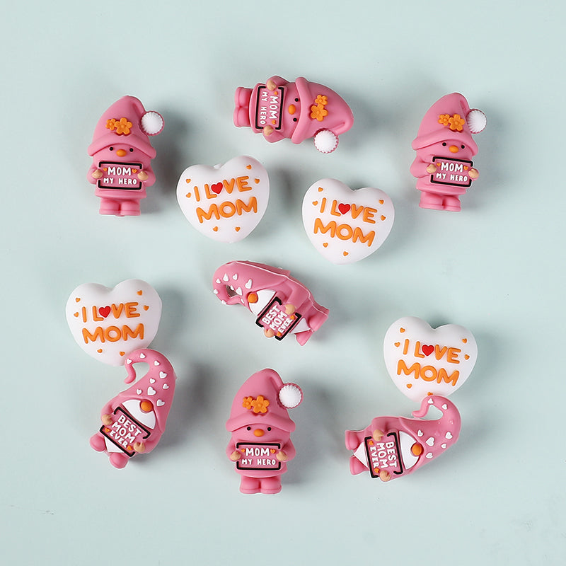 Silicone 3D Focal Beads Mother Day Gnome Holding Sign Detail 2