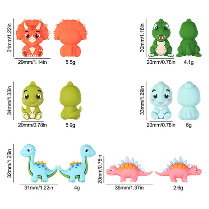 20Pcs Silicone 3D Focal Beads Cartoon Dinosaur Front Facing 7