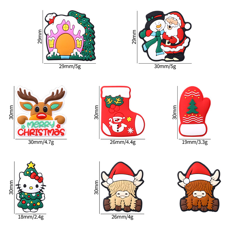 20pcs Silicone Focal Beads Christmas Tree House Kitty Santa and Snowman 2