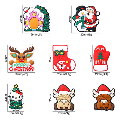 20pcs Silicone Focal Beads Christmas Tree House Kitty Santa and Snowman 2