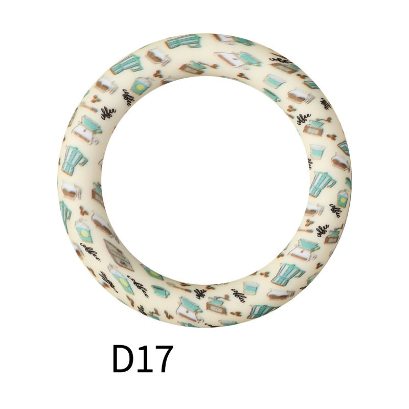 65mm Printed Silicone Beads Ring Shape Printed Design 23