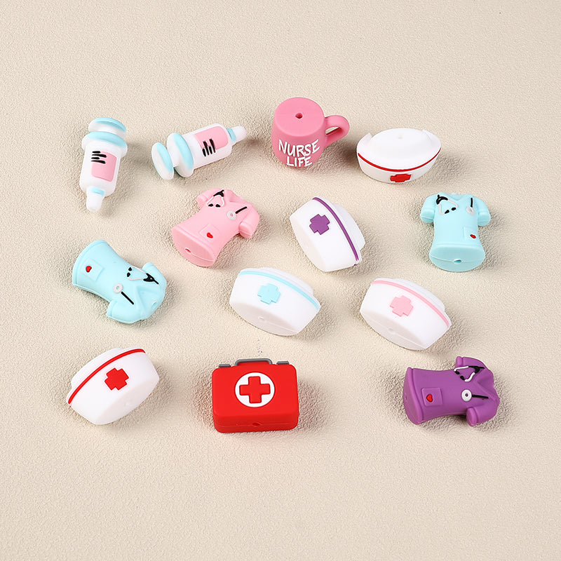20Pcs Silicone 3D Focal Beads Nurse Series Pink Blue and Purple Uniforms 3