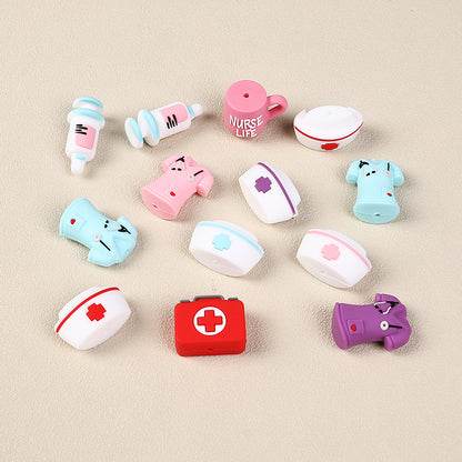 20Pcs Silicone 3D Focal Beads Nurse Series Pink Blue and Purple Uniforms 3