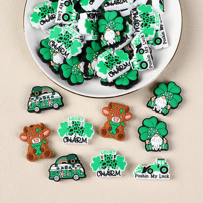 Silicone Focal Beads Saint Patrick Day Clover Highland Cattle Design 2