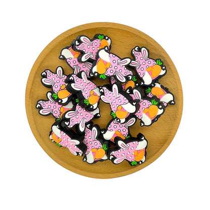Silicone Focal Beads Easter Pink Dwarf Rabbit Holding Carrot 2