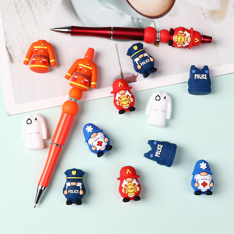 20Pcs Silicone 3D Focal Beads Doctor Police Firefighter Career Medical Theme 9