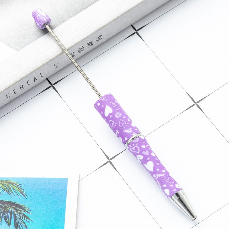 Valentine's Day Heart Print Beadable Ballpoint Pens 14.4cm DIY 17