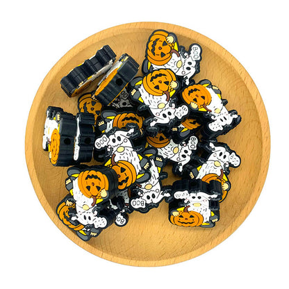 Silicone Focal Beads Halloween Gnome Wearing Ghost Hood Holding Pumpkin 2