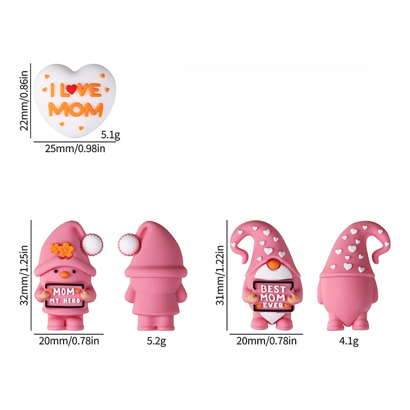 Silicone 3D Focal Beads Mother Day Gnome Holding Sign Detail 9