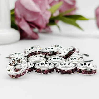 100pcs 10mm Large Hole Rhinestone Spacer Beads Copper Metal Frame 18