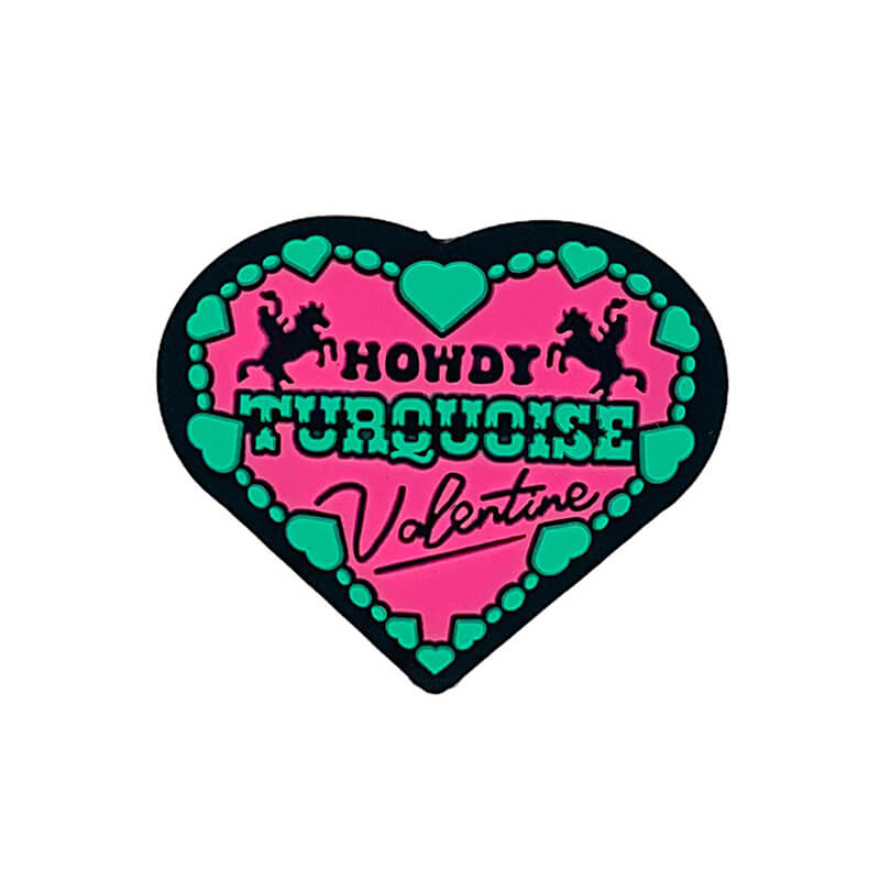 Silicone Focal Beads Western Howdy Turquoise Valentine Heart With Printed Text