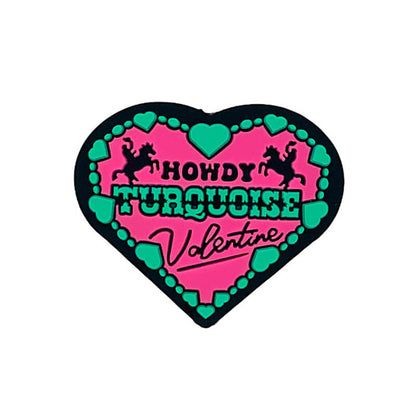 Silicone Focal Beads Western Howdy Turquoise Valentine Heart With Printed Text