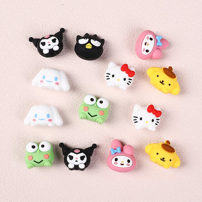 20Pcs Silicone 3D Focal Beads White Cat Round Head with Bow and Pink Rabbit Hood 4