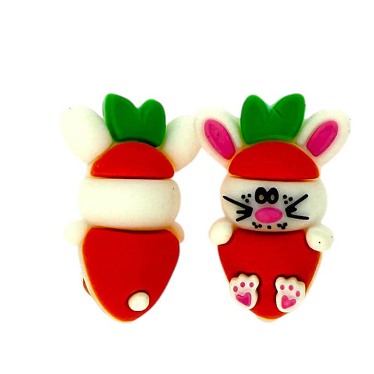 Silicone 3D Focal Beads Easter Bunny Wearing Carrot Hat