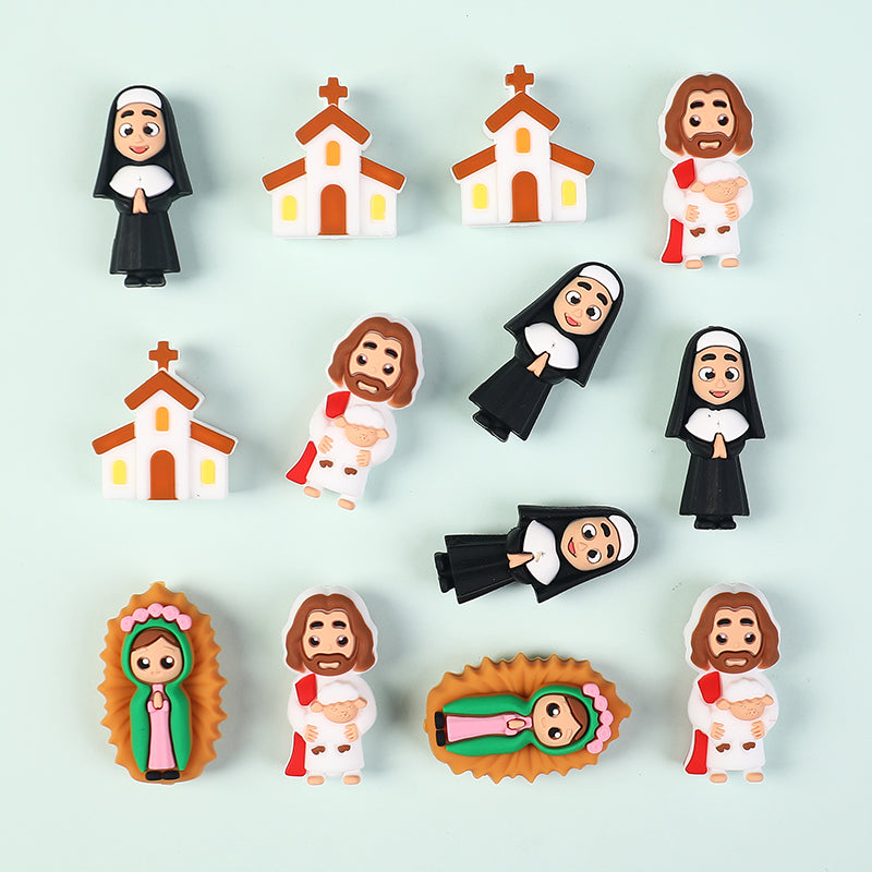 20Pcs Silicone 3D Focal Beads Religious Church Nun Jesus Mary Collection 7